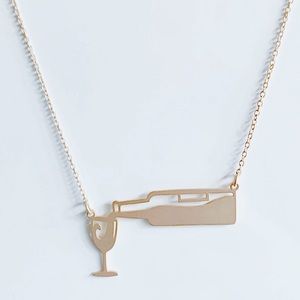 Gold Matte Wine Bottle Bar Necklace